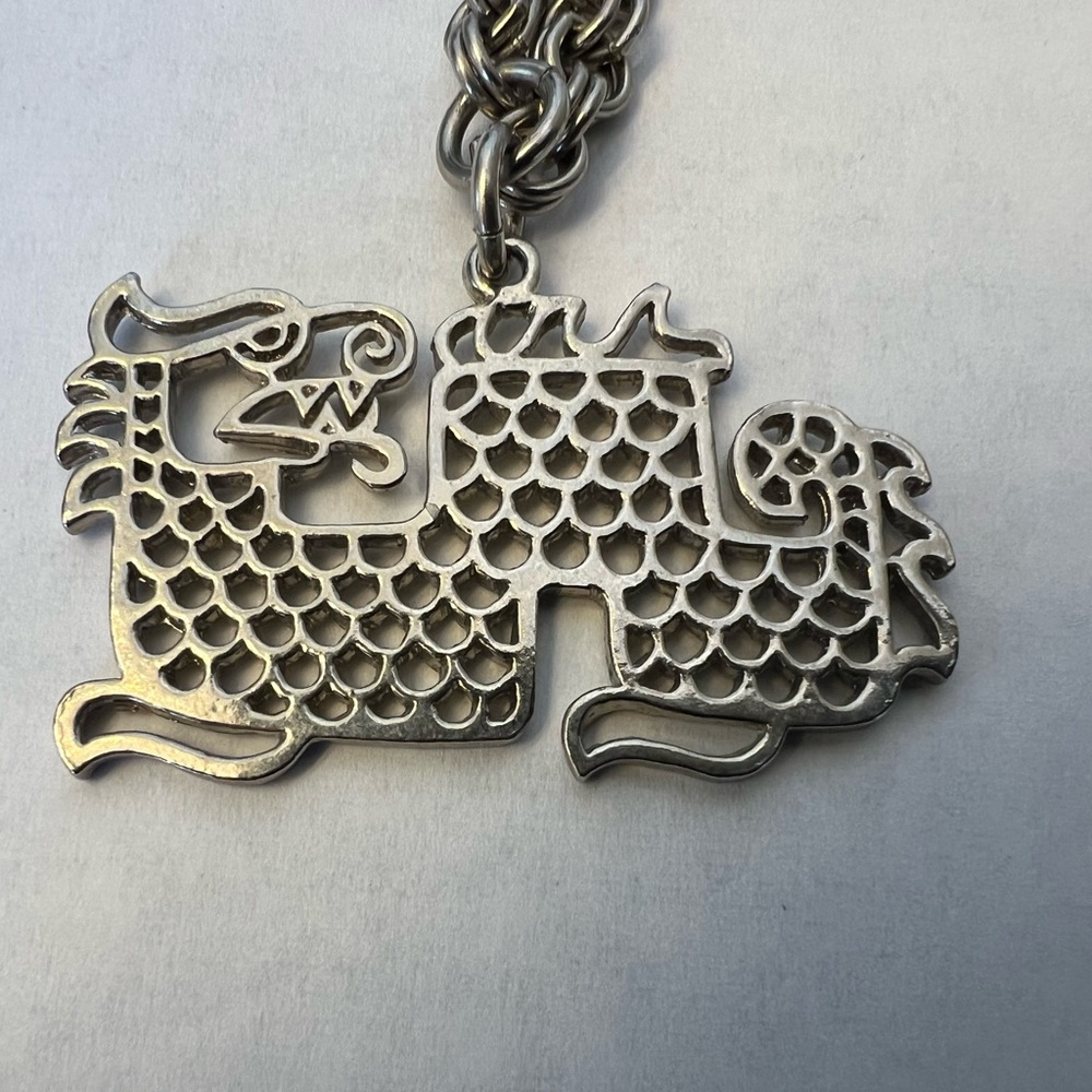 Silver Dragon pendant Necklace on a long chain
